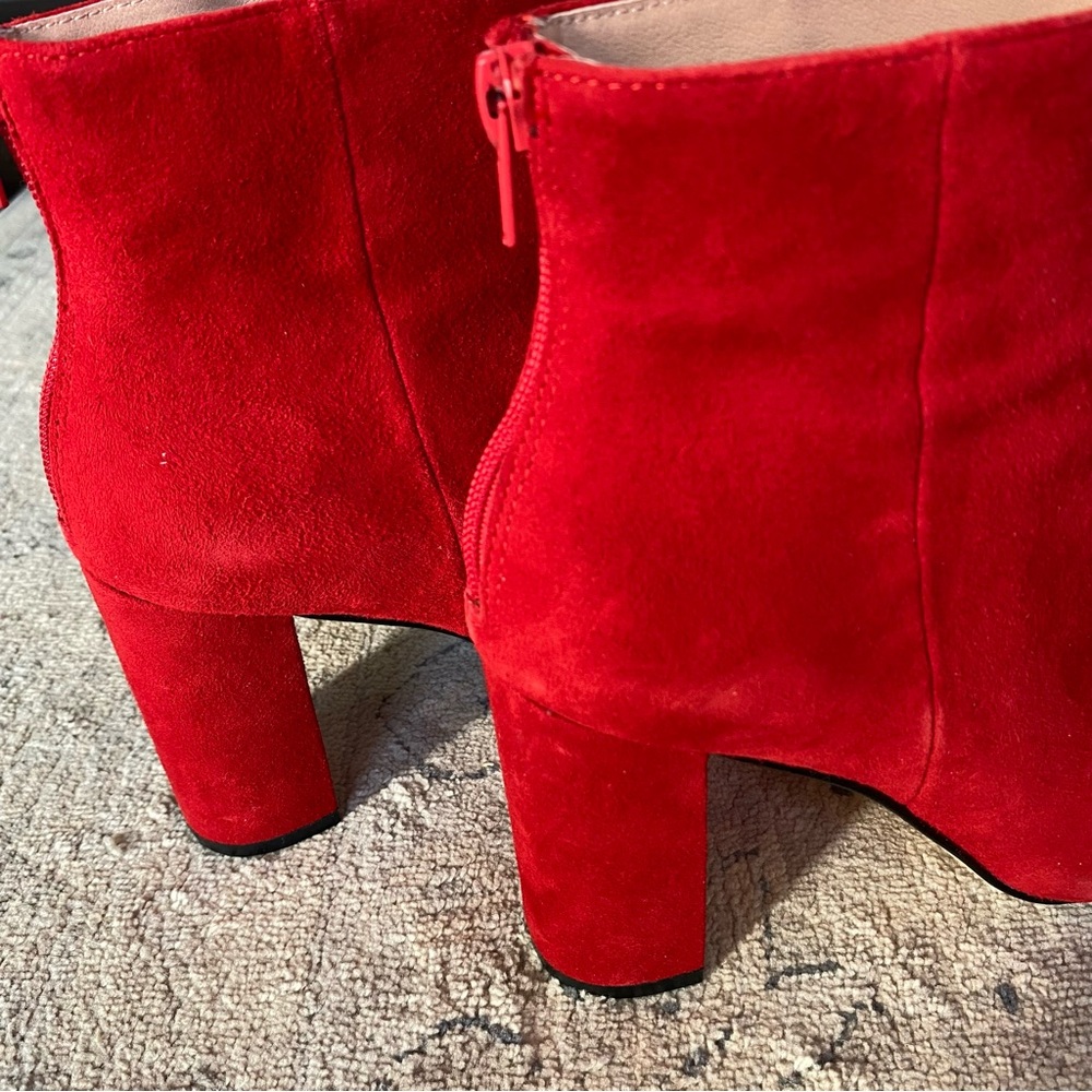 Red Suede Leather Block Heel Pointed Toe Boots Ch… - image 6